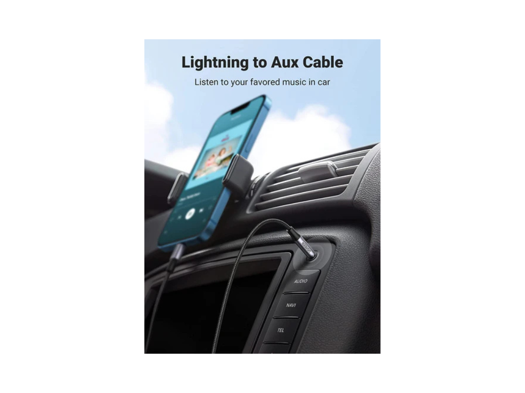 كابل Lightning إلى Aux مقاس 3.5 مم مضفر من uGreen MFI (معتمد من Apple) بطول 1 متر (أسود) US315-70509