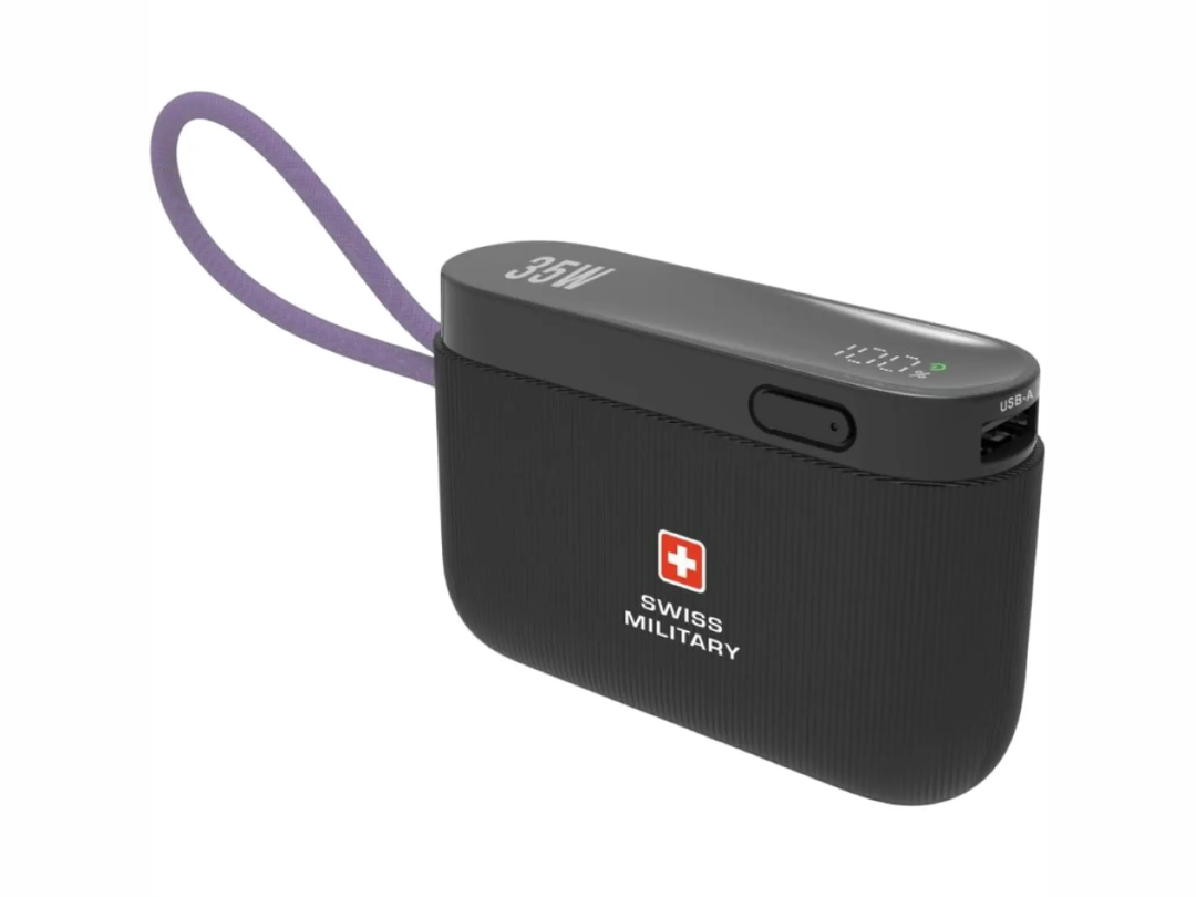Swiss Military 10000mAh Compact Power Bank with Integrated Cable - 35W USB-C Power Delivery - USB-A and USB-C Output | LED Indicator Swiss Military 10000mAh Compact Power Bank with Integrated Cable - 35W USB-C Power Delivery - USB-A and USB-C Output | LED Indicator