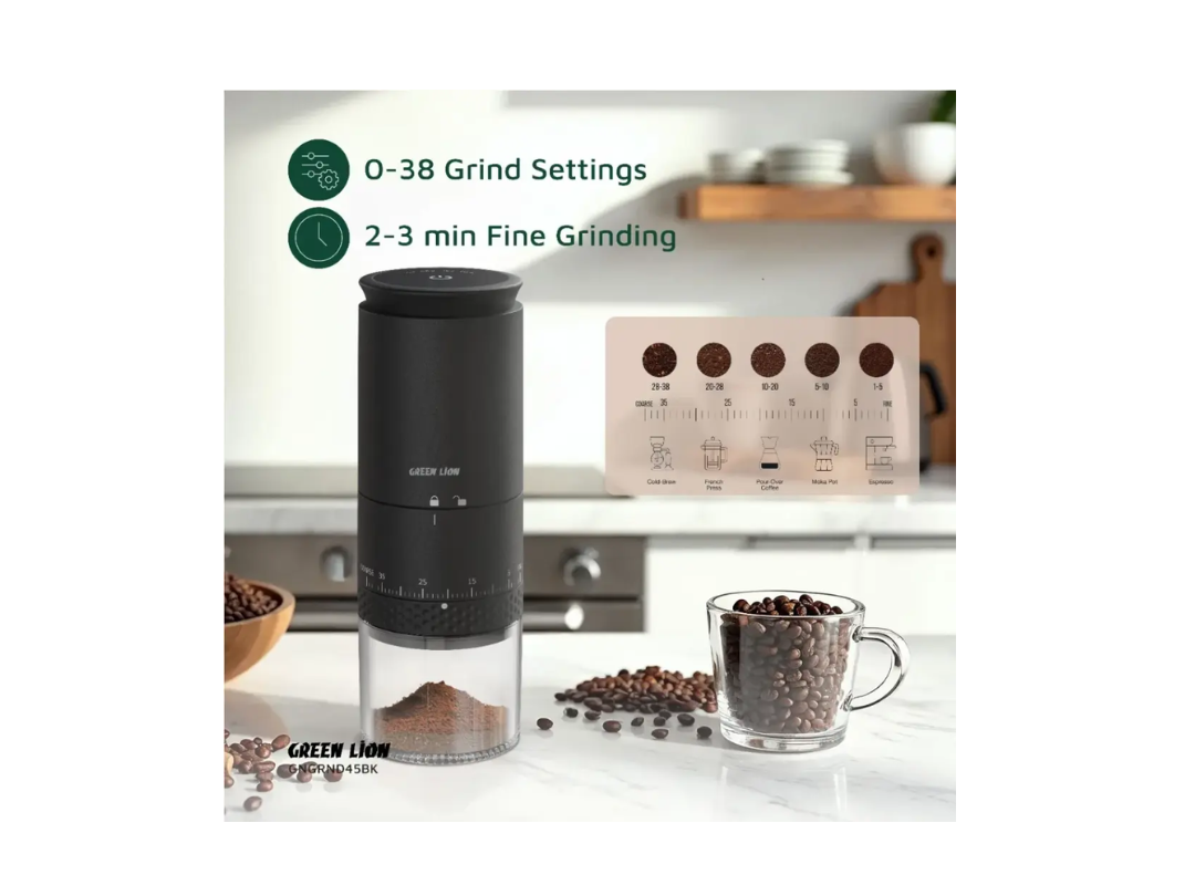 Green Lion Grind Pro Coffee Bean Grinder Machine - Rechargeable - Black (GNGRND45BK) Green Lion Grind Pro Coffee Bean Grinder Machine - Rechargeable - Black (GNGRND45BK)