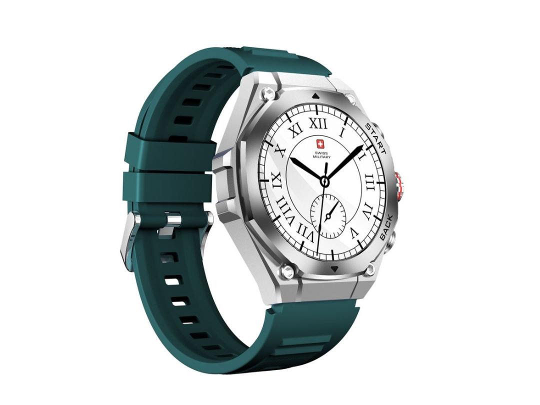 Swiss Military DOM 6 Smartwatch Silver Green Silicone Strap Fitness Tracker