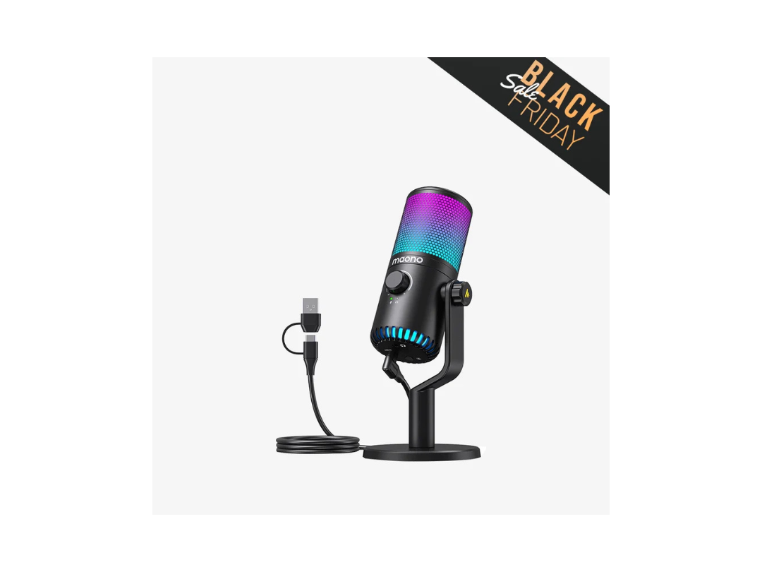 MAONO DM30 White Gaming USB Microphone, Programmable PC Computer Condenser Mic for Streaming, Podcasting, Recording, Twitch, YouTube, Discord, with RGB Lights, Mute, Gain, Zero Latency Monitoring