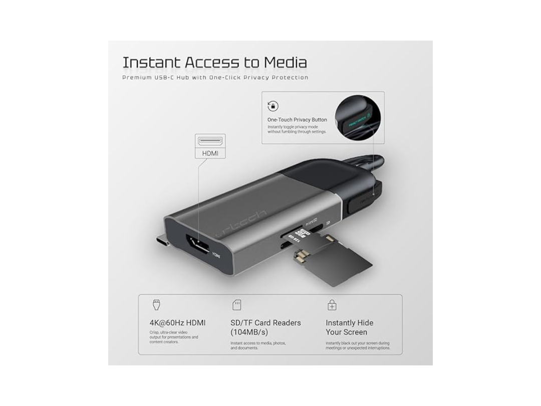 Buy URTECH 6-in-1 USB-C Hub | 4K HDMI + Privacy Switch | in Qatar