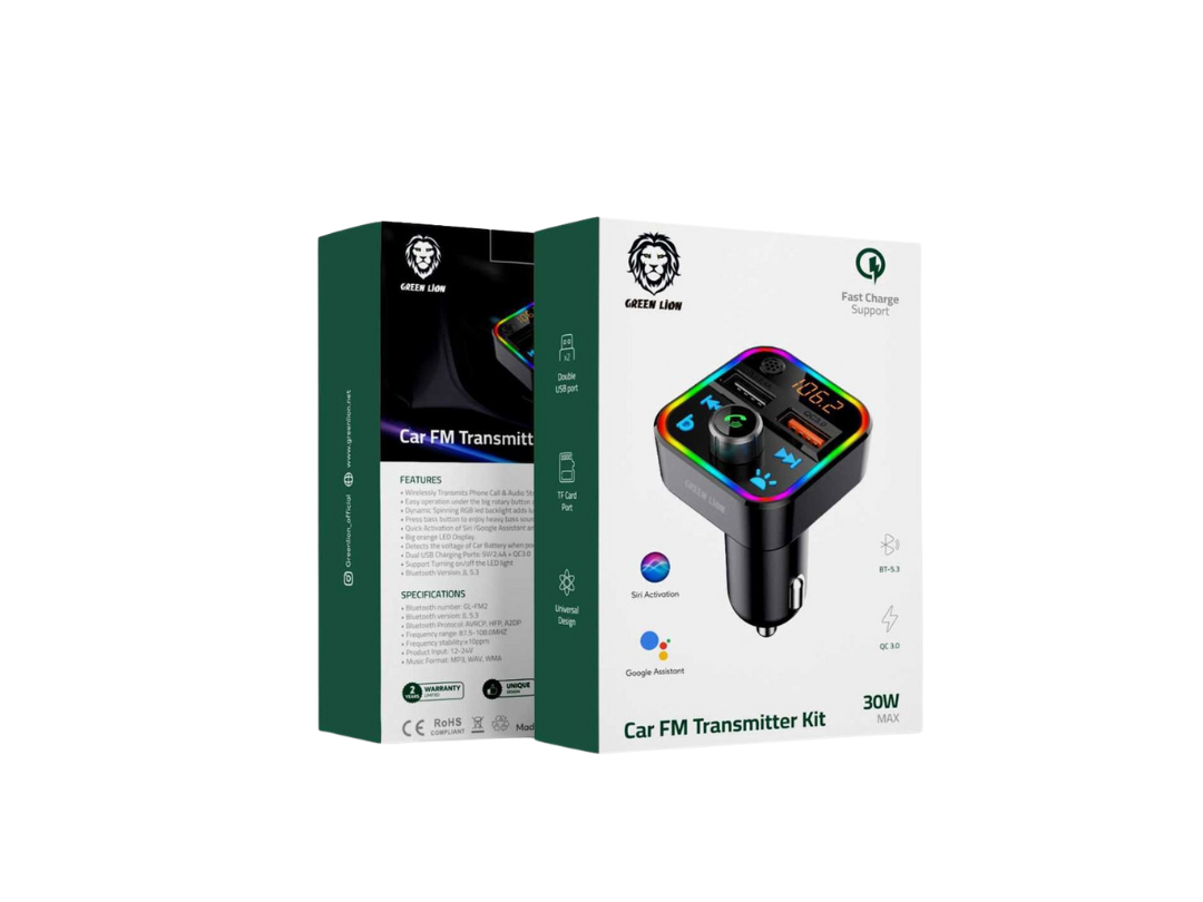 Green Lion Car FM Radio Transmitter Kit – Bluetooth & USB | Qatar