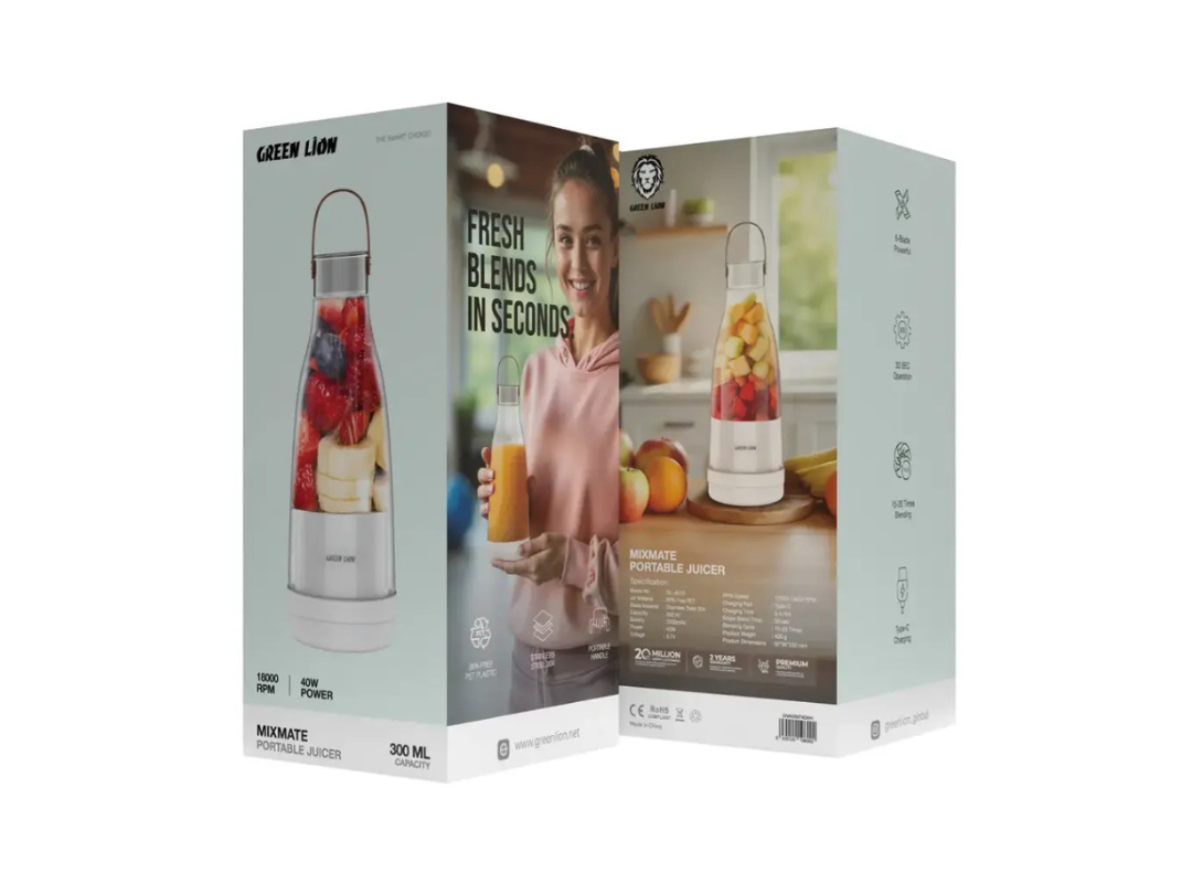 Green Lion Mixmate Portable Juicer 300ML – White | Smoothies On-the-Go