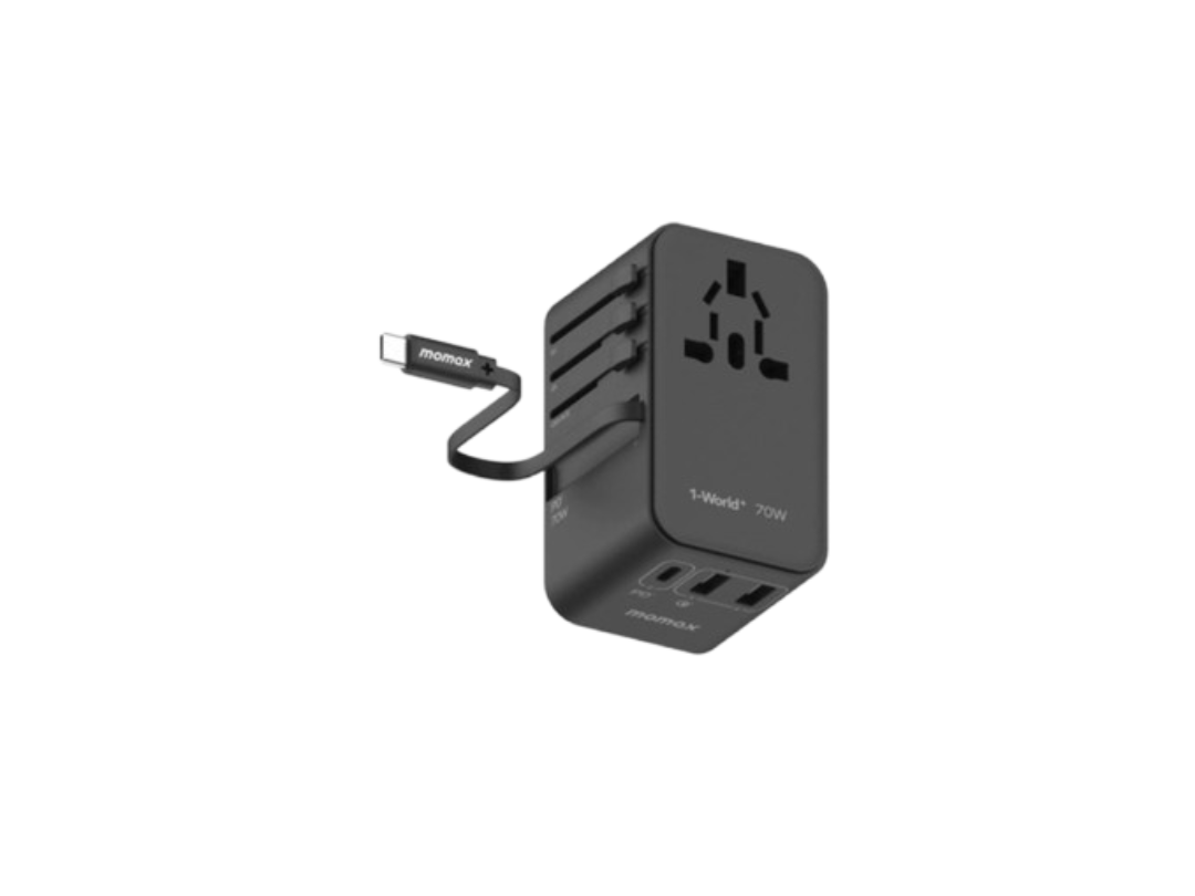 Buy Momax 1-World+ 70W GaN Travel Adapter - USB-C, USB-A, AC Outlet Black in Qatar