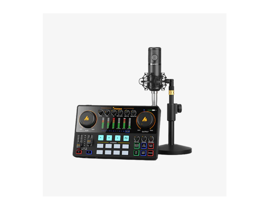 Maonocaster AME2A All-In-One Podcast Equipment Audio Interface Bundle with XLR Condenser Microphone for Recording, Streaming, Voice Over, Youtube, PC, Guitar - Black