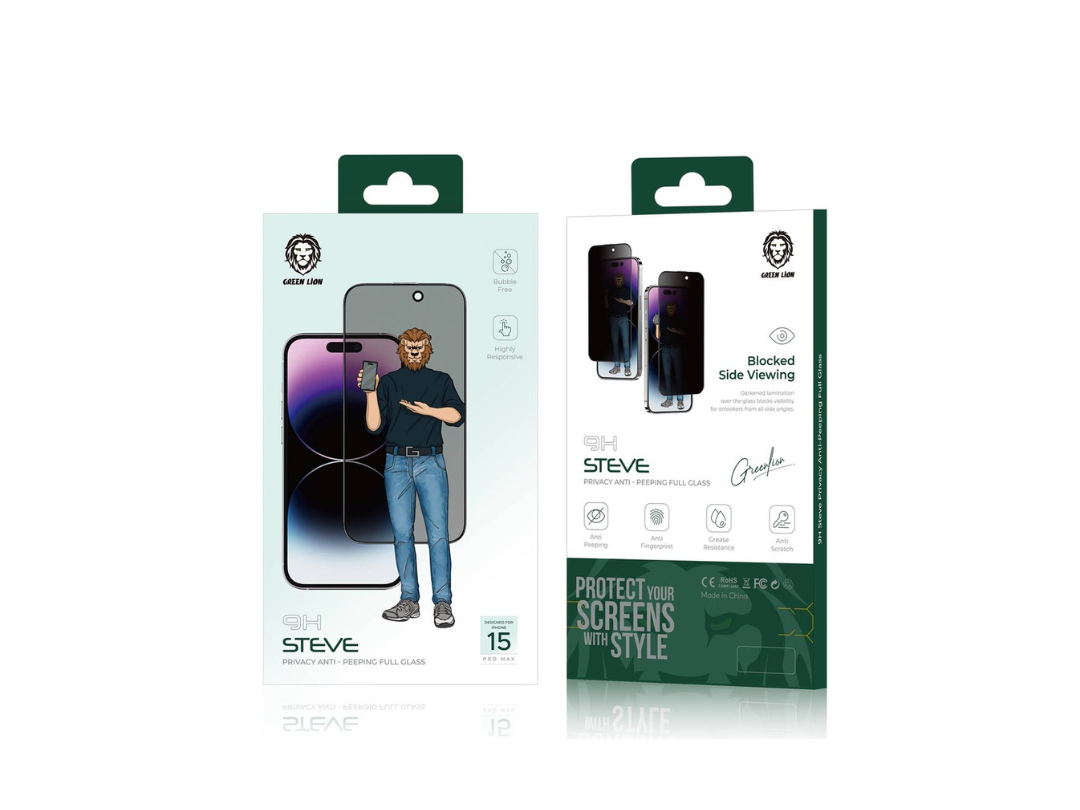 Green Lion iPhone 15 Series 9H Steve Privacy Screen Protector - Black