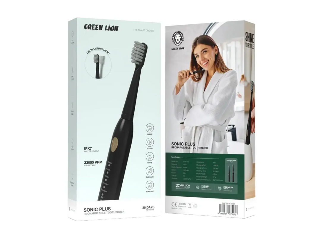 Green Lion Sonic Plus Rechargeable Electric Toothbrush - GNGTB15TBBK Green Lion Sonic Plus Rechargeable Electric Toothbrush - GNGTB15TBBK