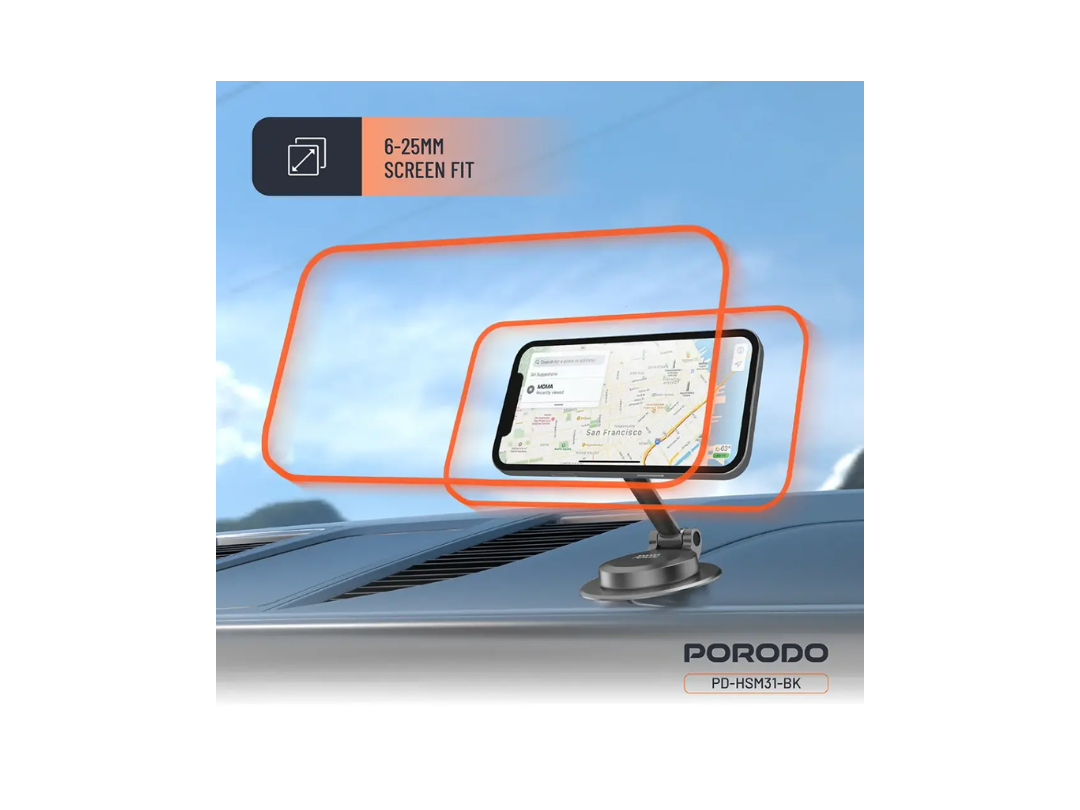 Porodo 360° Foldable Maglock MagSafe Car Mount – Black | Qatar Delivery