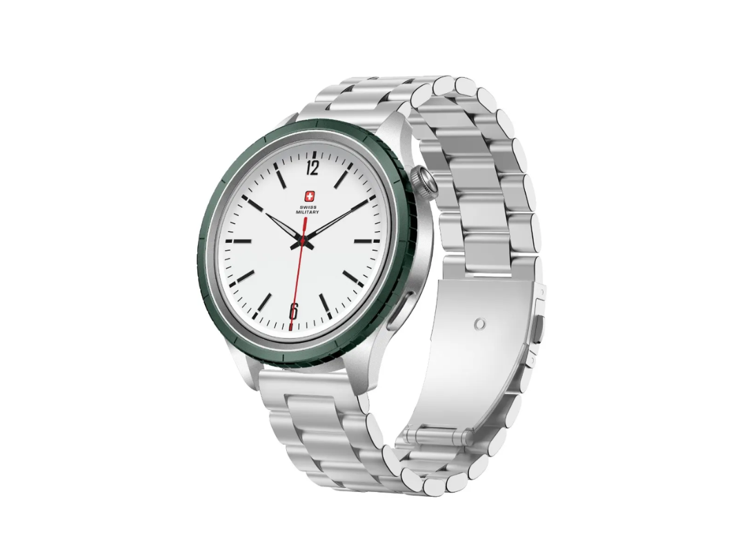 Swiss Military DOM 8 Smartwatch with Silver Strap and Black/Blue/Green Watch Ring (2 Year Warranty)