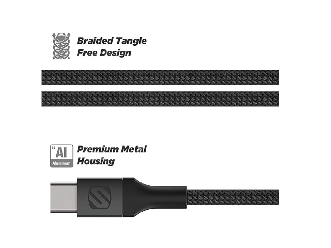 كابل SCOSCHE StrikeLine® Premium المضفر USB-C إلى Lightning بطول 1.2 متر (معتمد من Apple MFi) للشحن والمزامنة - iPhone/iPad