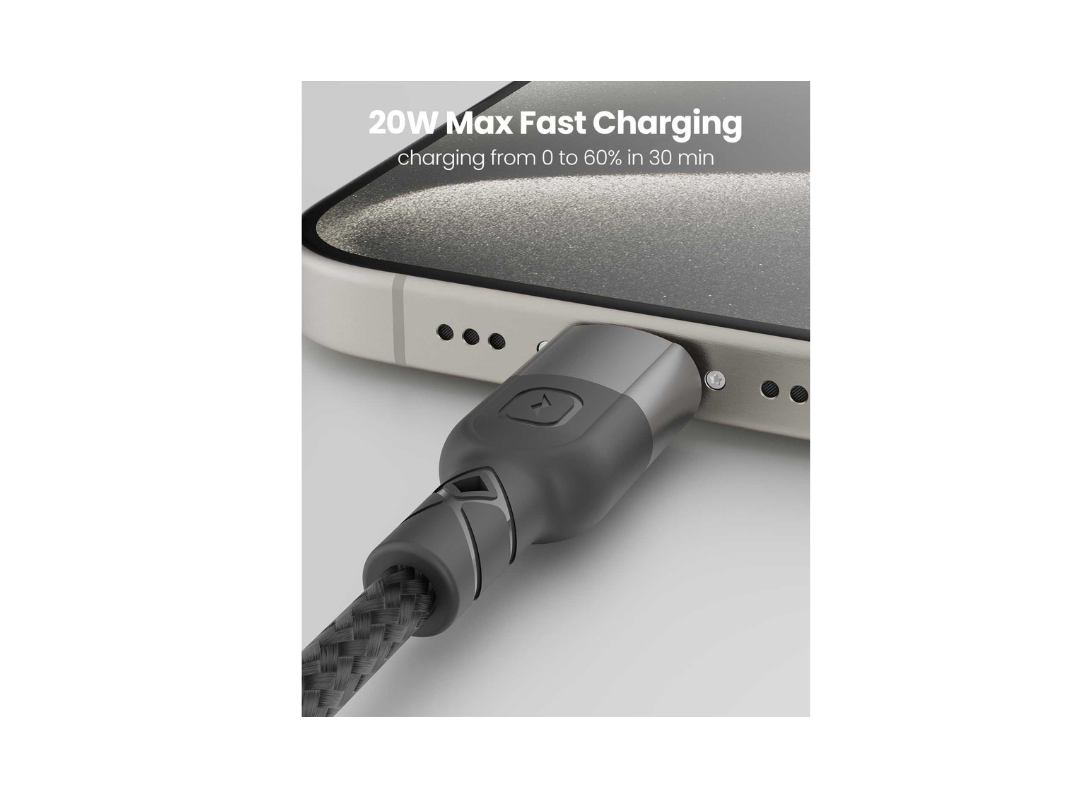 Moxedo 4 in 1 Charging Cable 60W PD Interchangeable USB-A/USB-C to USB-C/Lightning 1.2m Braided Nylon Cable (Black) MX-NC049