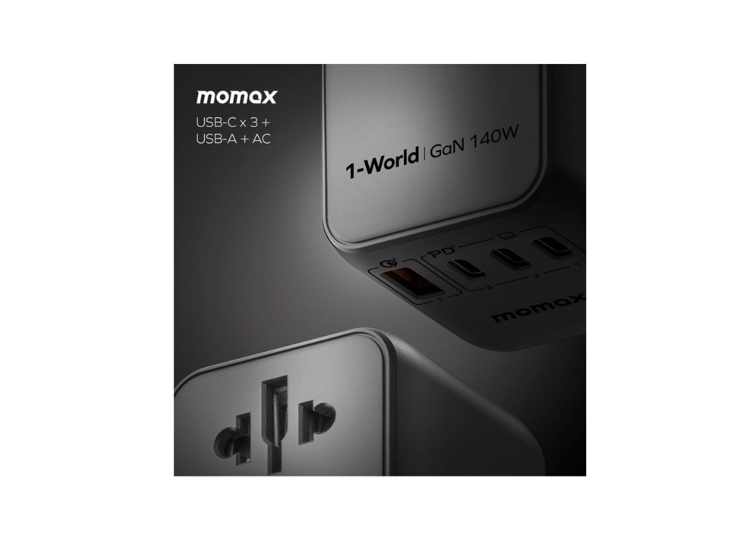 Buy Momax 1-World 140W GaN 4-Port AC Travel Adapter + USB-C Cable in Qatar