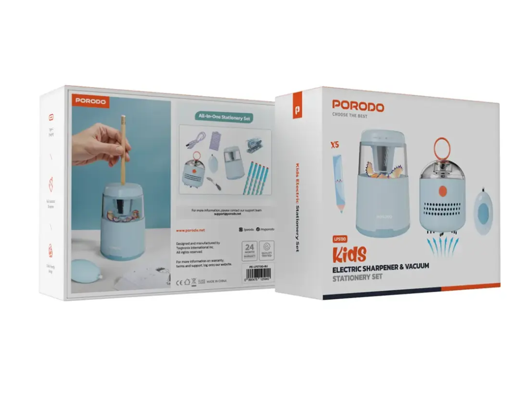 Porodo Kids Electric Sharpener & Vacuum Stationery Set – Pink | Qatar