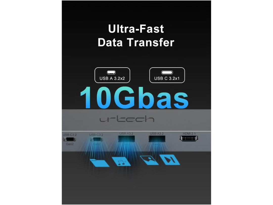 URTECH 11-in-1 Premium USB-C Docking Station | 8K Video | 10Gbps Ethernet | Dual HDMI | 100W Power Delivery | Executive Tech Hub - HUB11-USB-100W