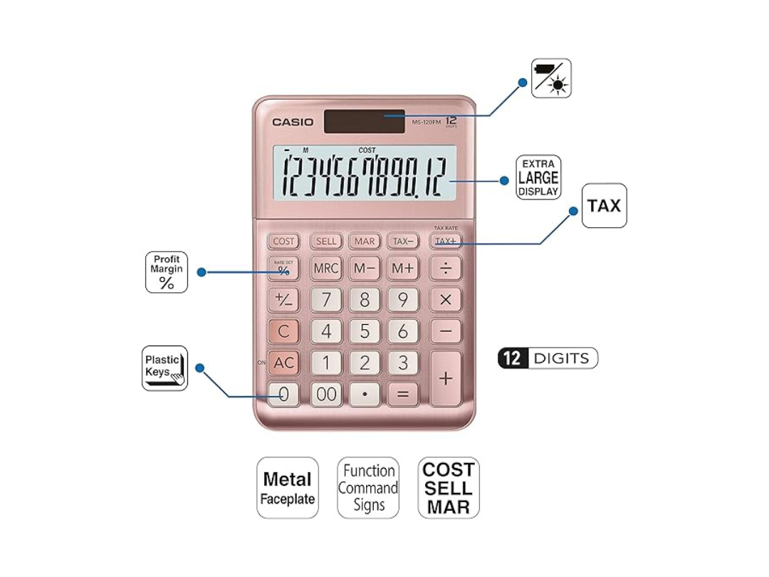 Buy Casio MS-120FM-PK-W-DP Digital Mini Desktop Calculator Pink, in Qatar