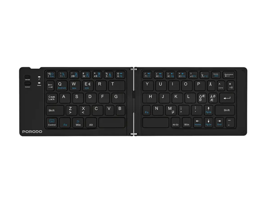 Porodo 6‑In‑1 Keyboard & Mouse Set – Black | Phone Stand & Travel Case | Qatar