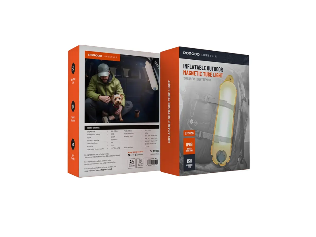 Porodo Lifestyle Inflatable IP66 120LM Outdoor Magnetic Camping Tube Light 2000mAh With Air Pump White (PD-LFST136-WH) Porodo Lifestyle Inflatable IP66 120LM Outdoor Magnetic Camping Tube Light 2000mAh With Air Pump White (PD-LFST136-WH)