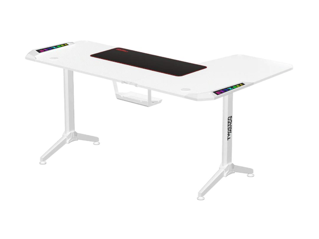 Twisted Minds WARRIOR L Shaped Corner Gaming Desk RGB Left White - TM-Y-LW-RGB - 160*100*75 cm
