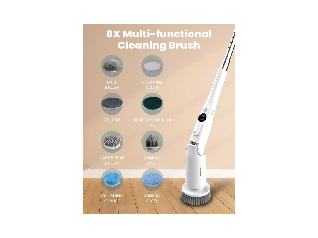 Moxedo 8 in 1 Cordless Electric Cleaning Brush with 8 Replaceable Brush Heads for Bathtub, Wall, Tile, Toilet, Window and Sink MX- ECB011