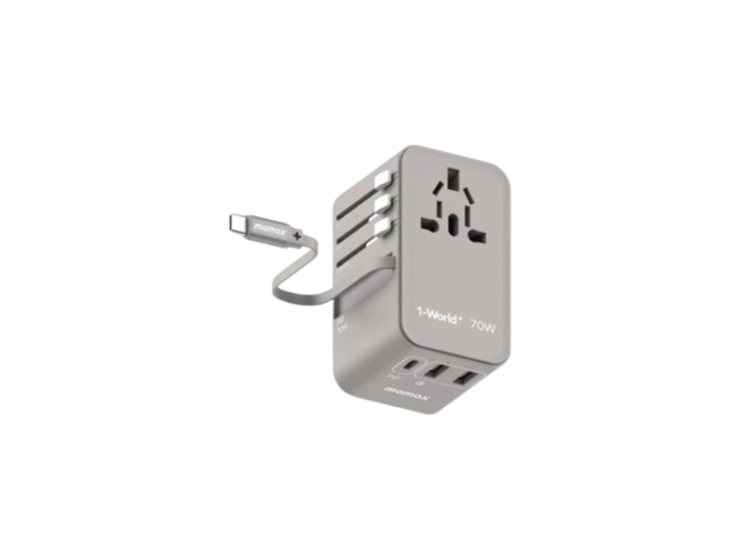 Buy Momax 1-World+ 70W GaN Travel Adapter - USB-C, USB-A, AC Outlet Grey in Qatar