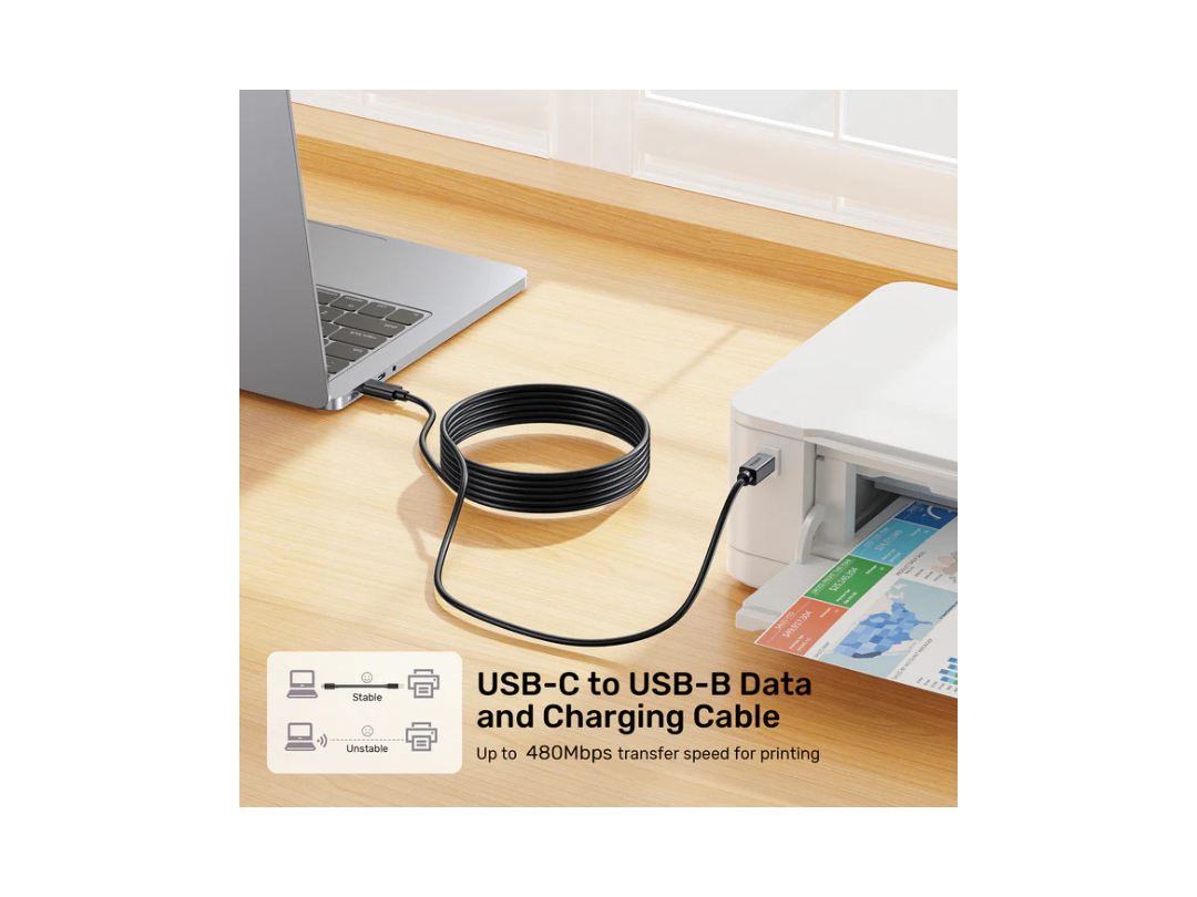 Unitek USB-C to USB-B Data & Charging Cable - 2M for Printers & More