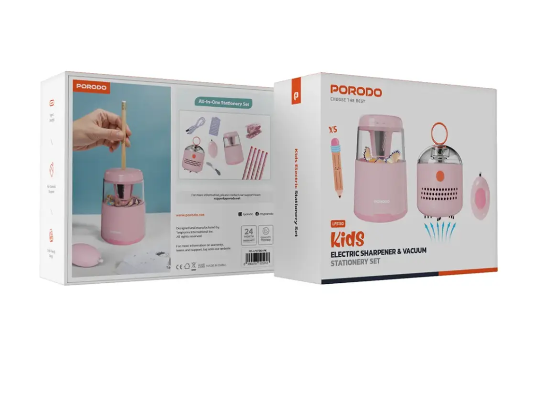 Porodo Kids Electric Sharpener & Vacuum Stationary Set PDLFST130PK Porodo Kids Electric Sharpener & Vacuum Stationary Set PDLFST130PK