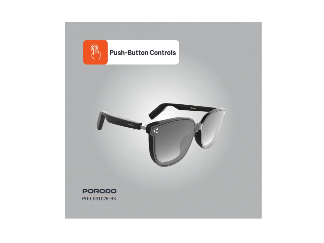 Porodo Polarized Sunglasses with Bluetooth Speaker – Black