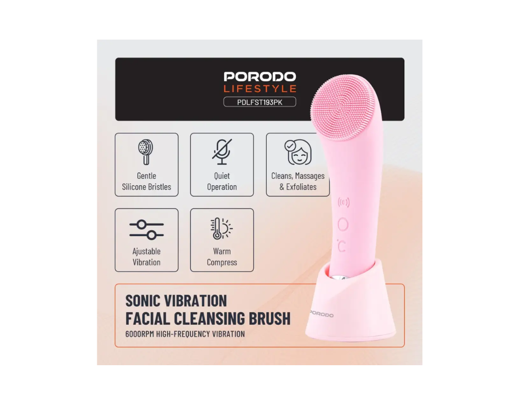 Buy Porodo Sonic Vibration Facial Cleansing Brush – Pink | in Qatar 