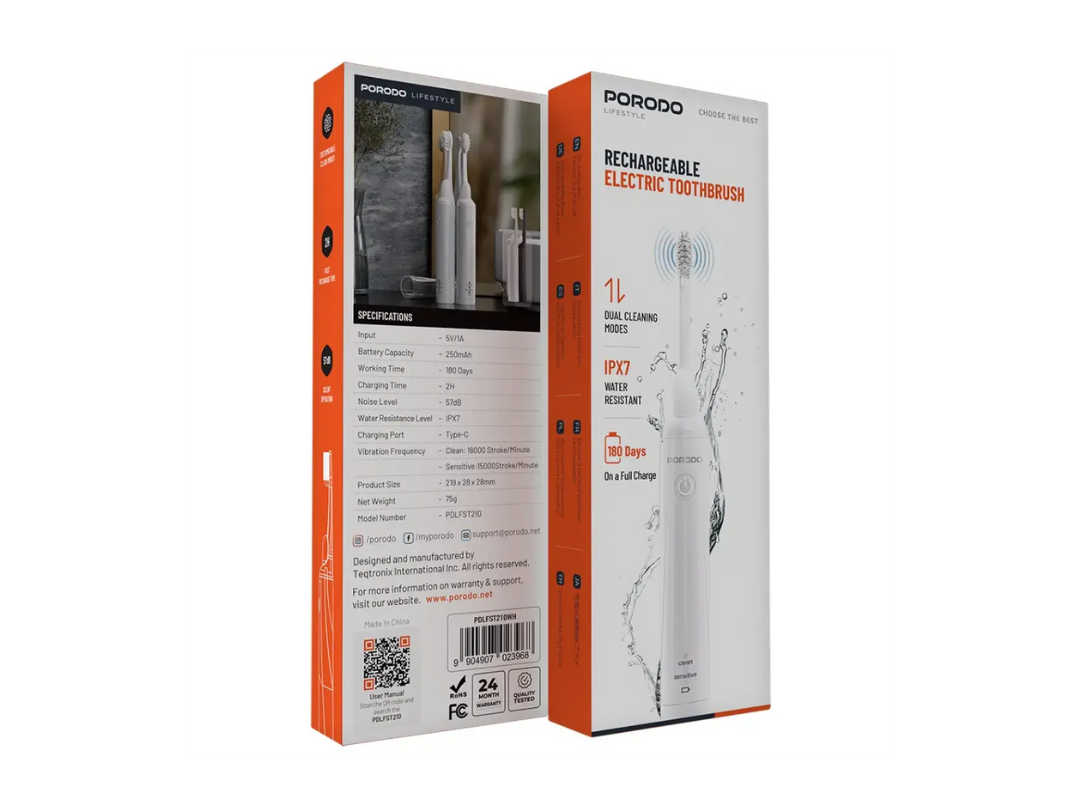 Buy Porodo IPX7 Rechargeable Electric Toothbrush | in Qatar