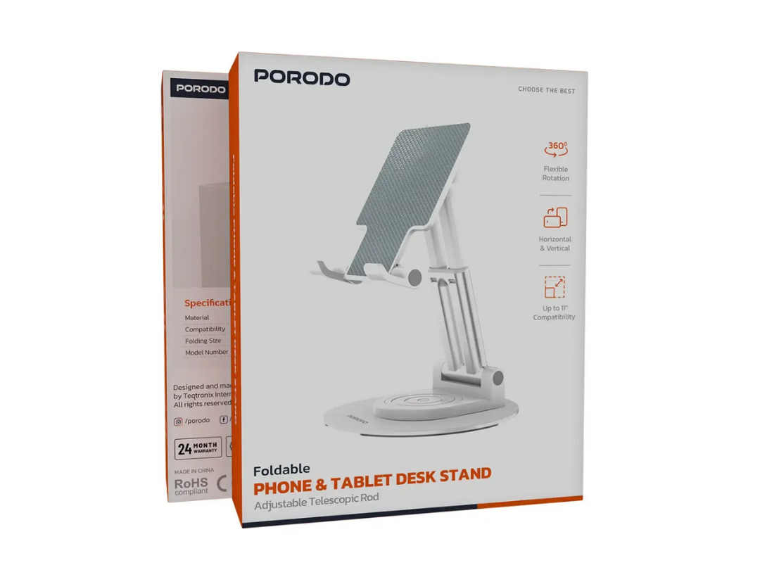 Porodo Foldable Phone & Tablet Desk Stand with Adjustable Telescopic Rod (Compatible with devices from 4 to 11 inches) Porodo Foldable Phone & Tablet Desk Stand with Adjustable Telescopic Rod (Compatible with devices from 4 to 11 inches)