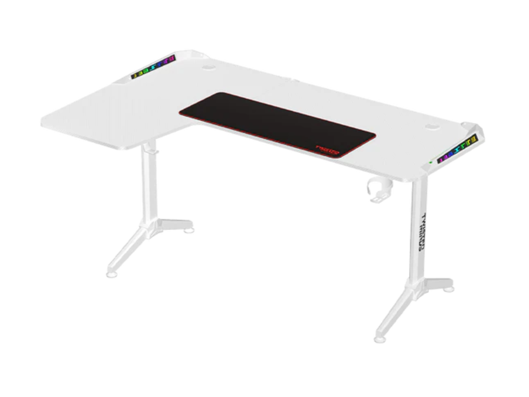 Twisted Minds WARRIOR L Shaped Corner Gaming Desk RGB Left White - TM-Y-LW-RGB - 160*100*75 cm