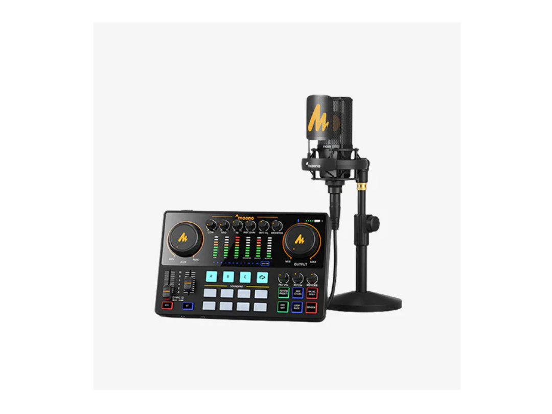 Maonocaster AME2A All-In-One Podcast Equipment Audio Interface Bundle with XLR Condenser Microphone for Recording, Streaming, Voice Over, Youtube, PC, Guitar - Black