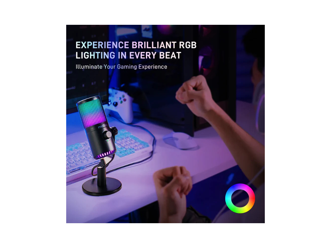 ميكروفون ألعاب USB MAONO DM30-RGB للكمبيوتر الشخصي، ميكروفون مكثف قابل للبرمجة مع إضاءة RGB - أسود