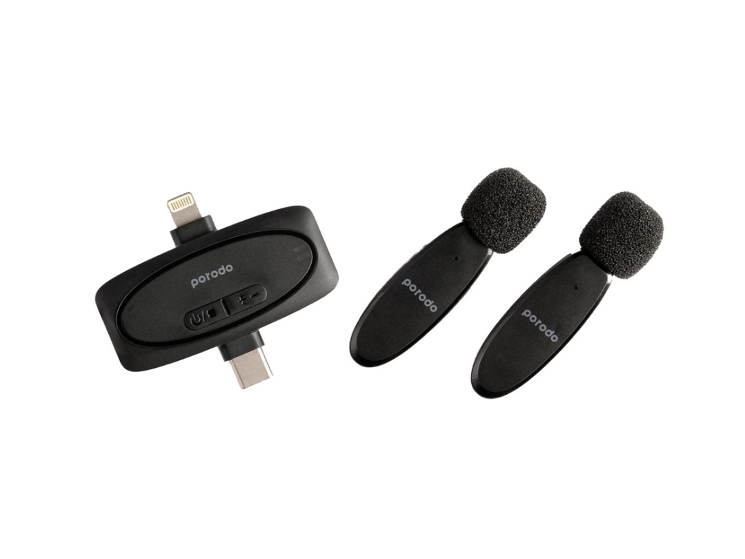 Porodo Dual Connector Lavalier Microphone Dual Mic – Black