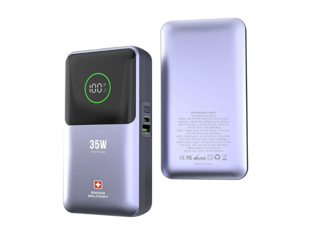 Swiss Military 10000mAh 35W Power Bank with LED Display - Silver – SM-PB-10K-35W-LED-CBL Swiss Military 10000mAh 35W Power Bank with LED Display - Silver – SM-PB-10K-35W-LED-CBL