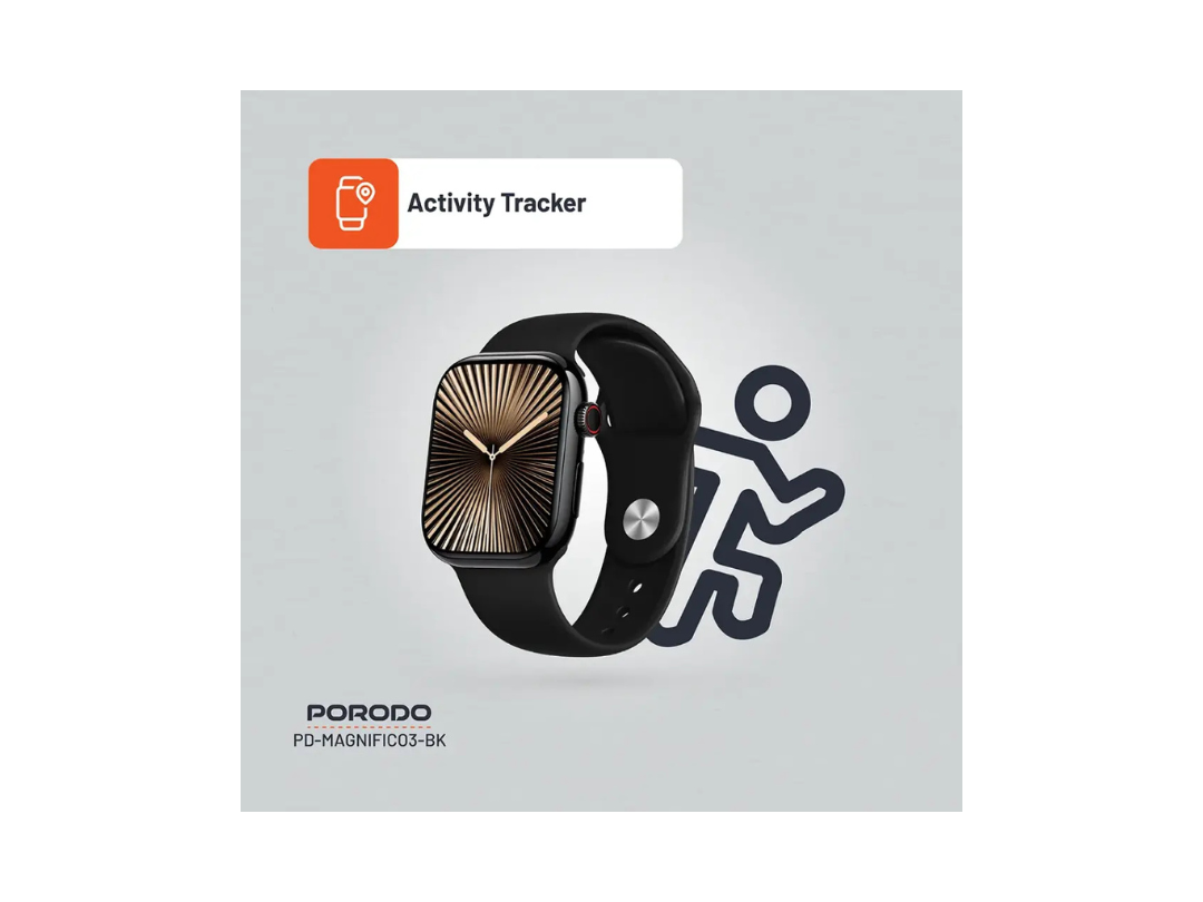 Porodo Magnifico 3 Smart Watch - Black | Bluetooth & Fitness Tracking