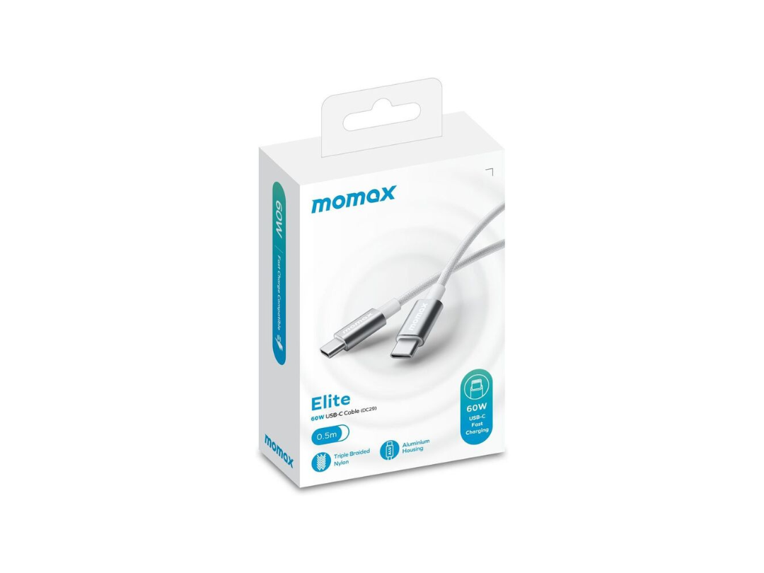 Buy Momax Elite 60W USB-C to USB-C Cable 0.5m Fast Charging White in Qatar