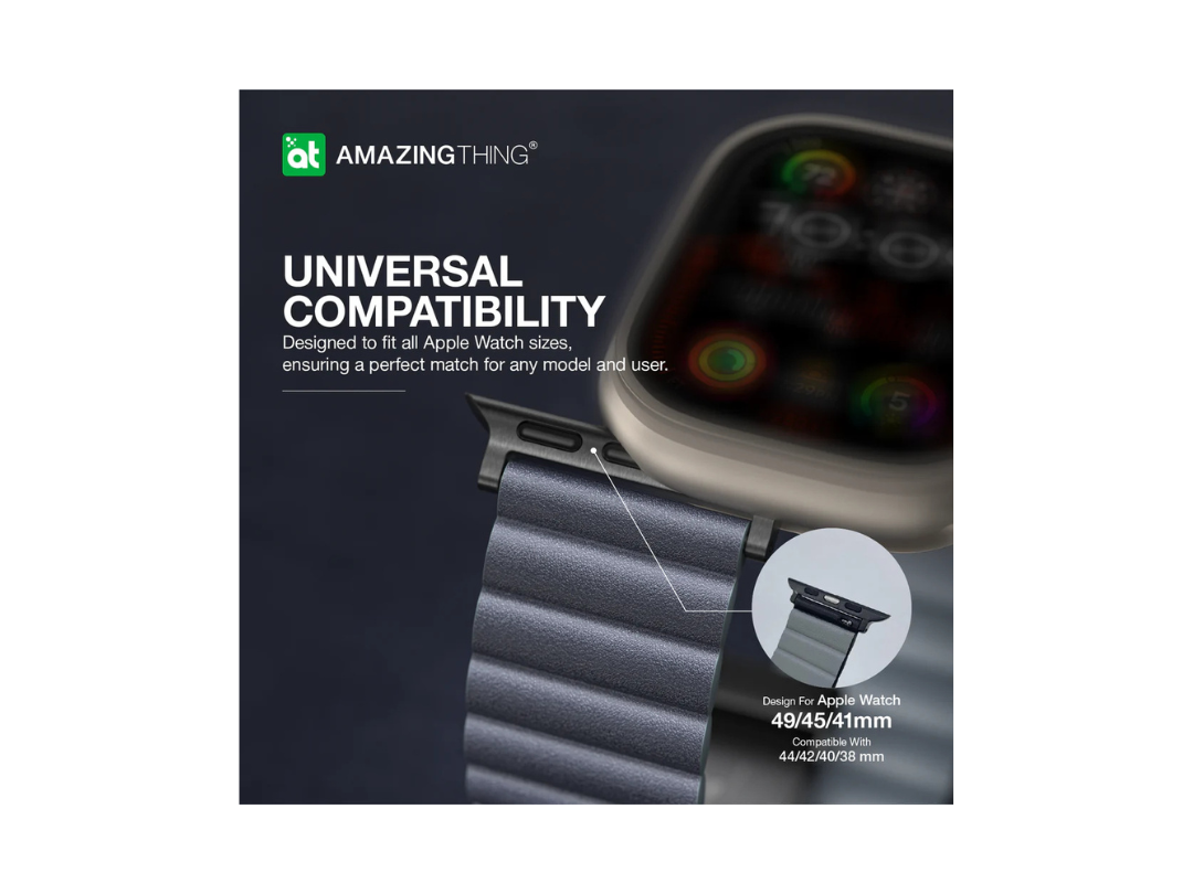 حزام جلدي AmazingThing Glamour Sense لساعة Apple Watch باللون الأزرق