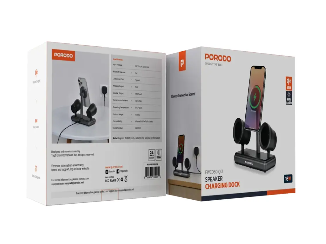 Porodo 2-in-1 Speaker Charging Dock – Black | Same-Day Qatar Delivery
