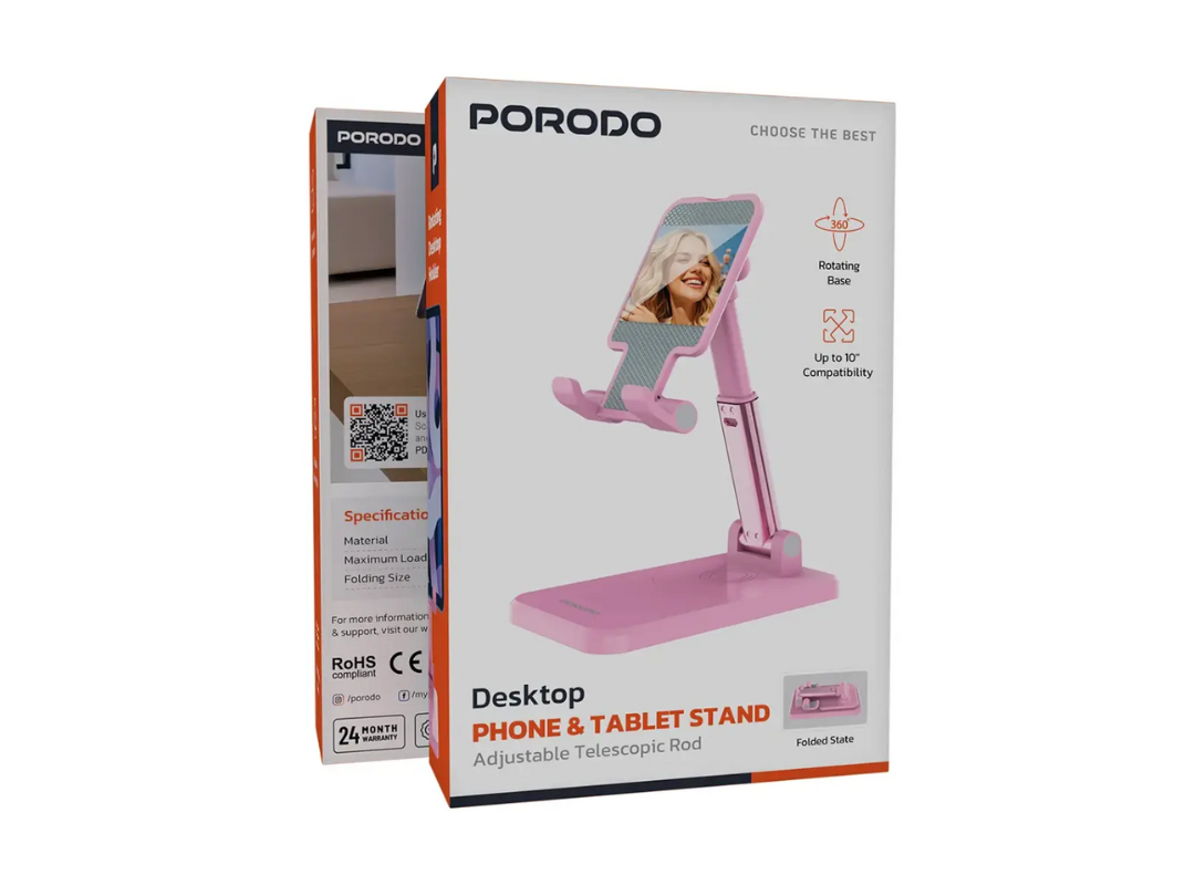 Porodo Foldable Phone & Tablet Desk Stand with Adjustable Telescopic Rod (Compatible with devices from 4 to 11 inches) Porodo Foldable Phone & Tablet Desk Stand with Adjustable Telescopic Rod (Compatible with devices from 4 to 11 inches)