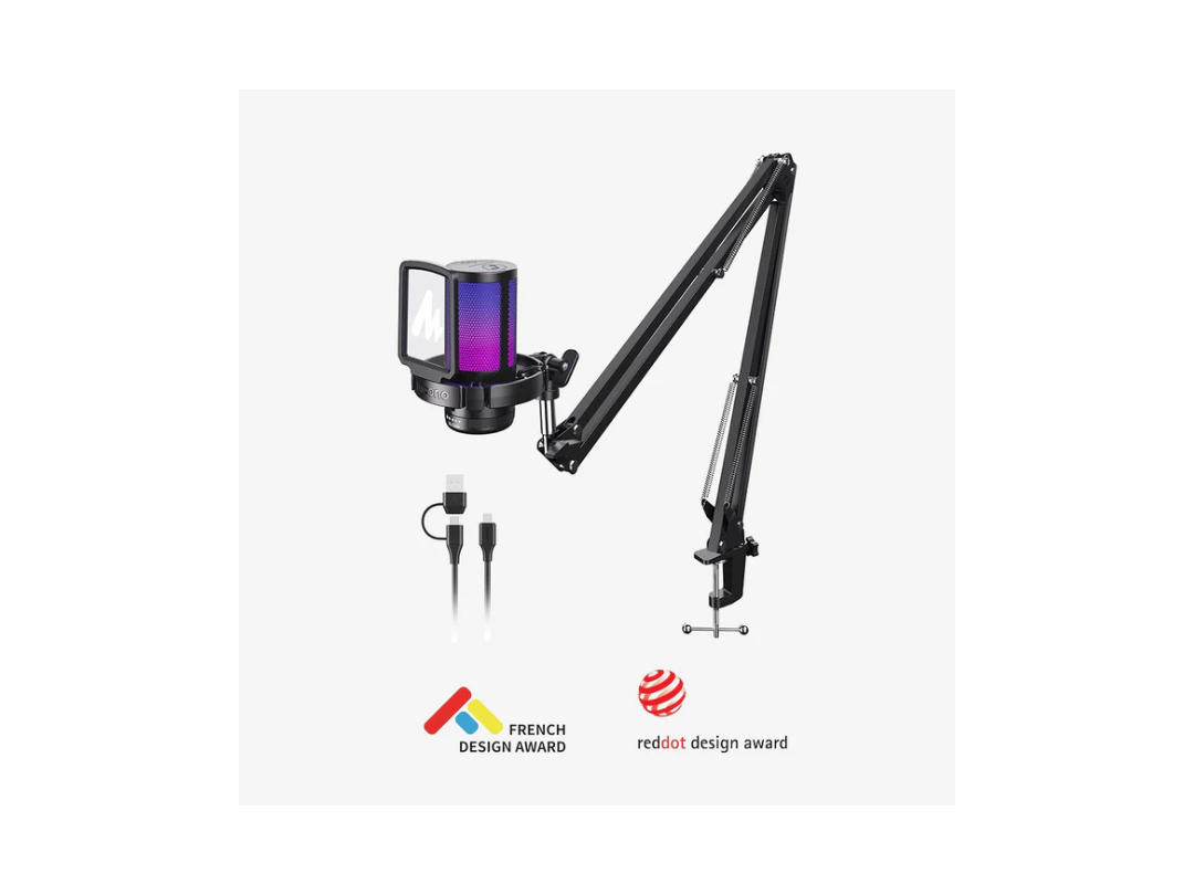 Maonocaster Condenser USB Gaming RGB Microphone With Boom Arm for Streaming – Black