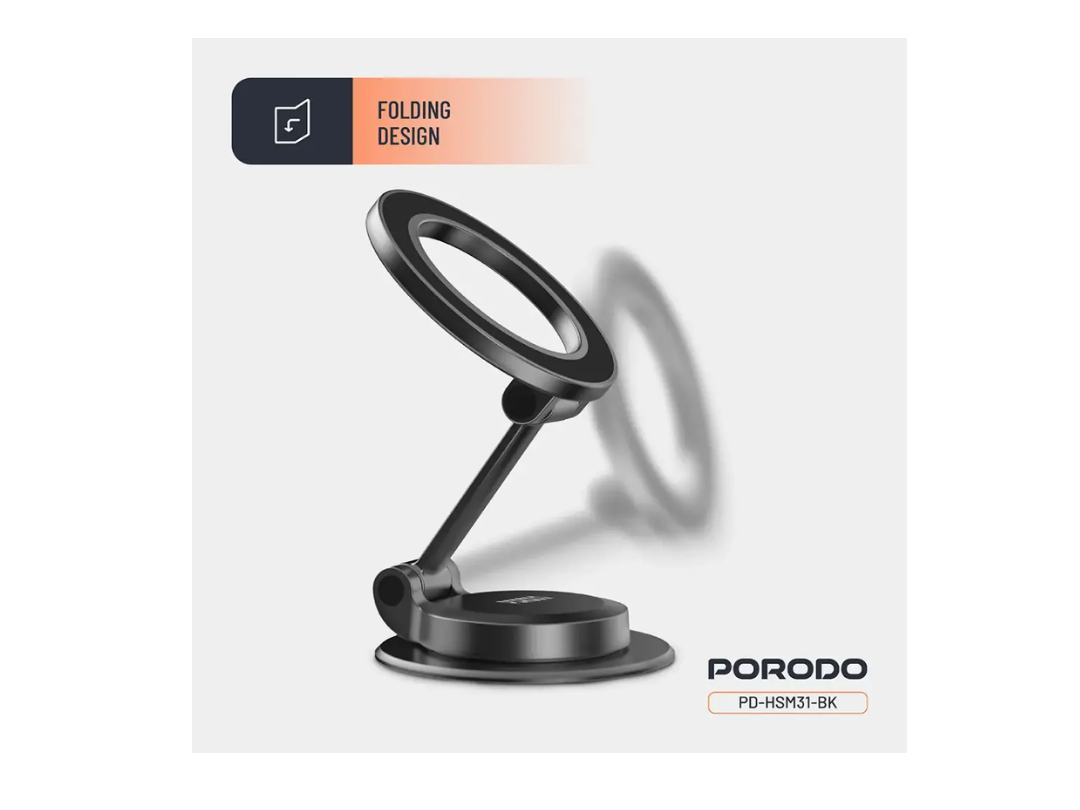 Porodo 360° Foldable Maglock MagSafe Car Mount – Black | Qatar Delivery