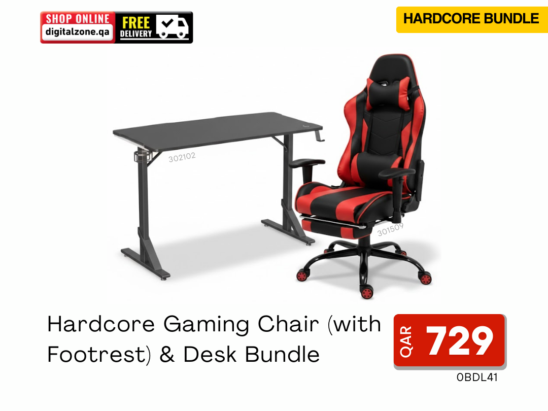 Hardcore Gaming Chair (with Footrest) & Desk Bundle