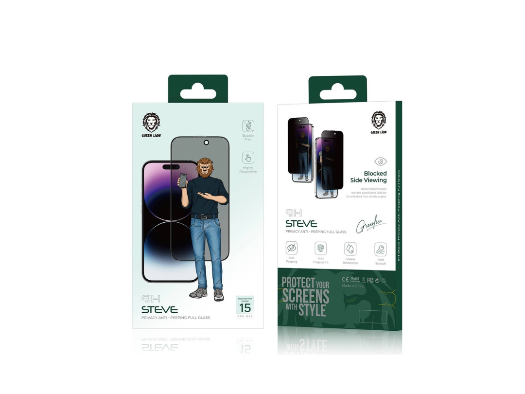 Green Lion iPhone 15 Pro 9H Steve Privacy Screen Protector - Black