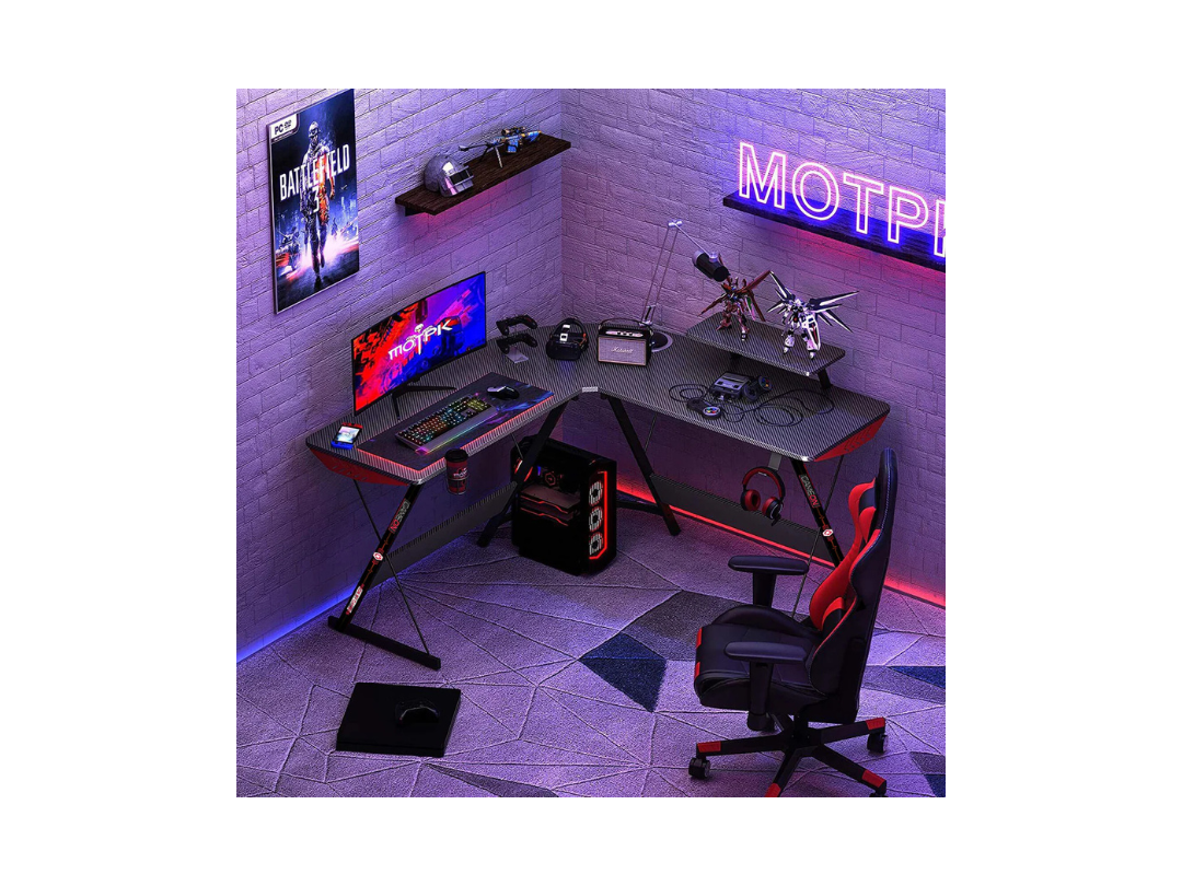 GAMEON L-Shaped Slayer I Gaming Desk with Accessories 