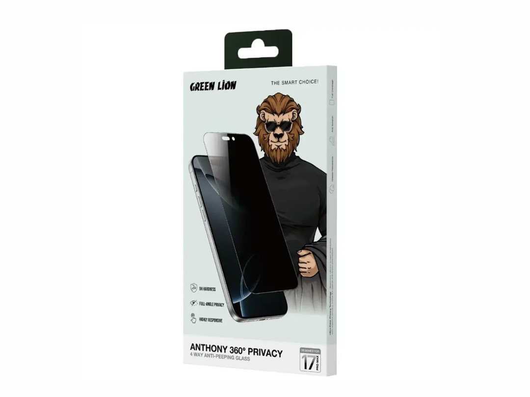 Green Lion iPhone 17 Pro/ 17 Pro Max Anthony 360° Privacy Screen Protector - Black Edge/Privacy Green Lion iPhone 17 Pro/ 17 Pro Max Anthony 360° Privacy Screen Protector - Black Edge/Privacy