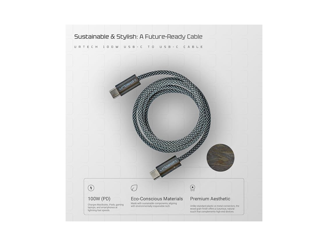Buy URTECH 100W USB-C Wood Grain Cable | Fast PD Charging |in Qatar
