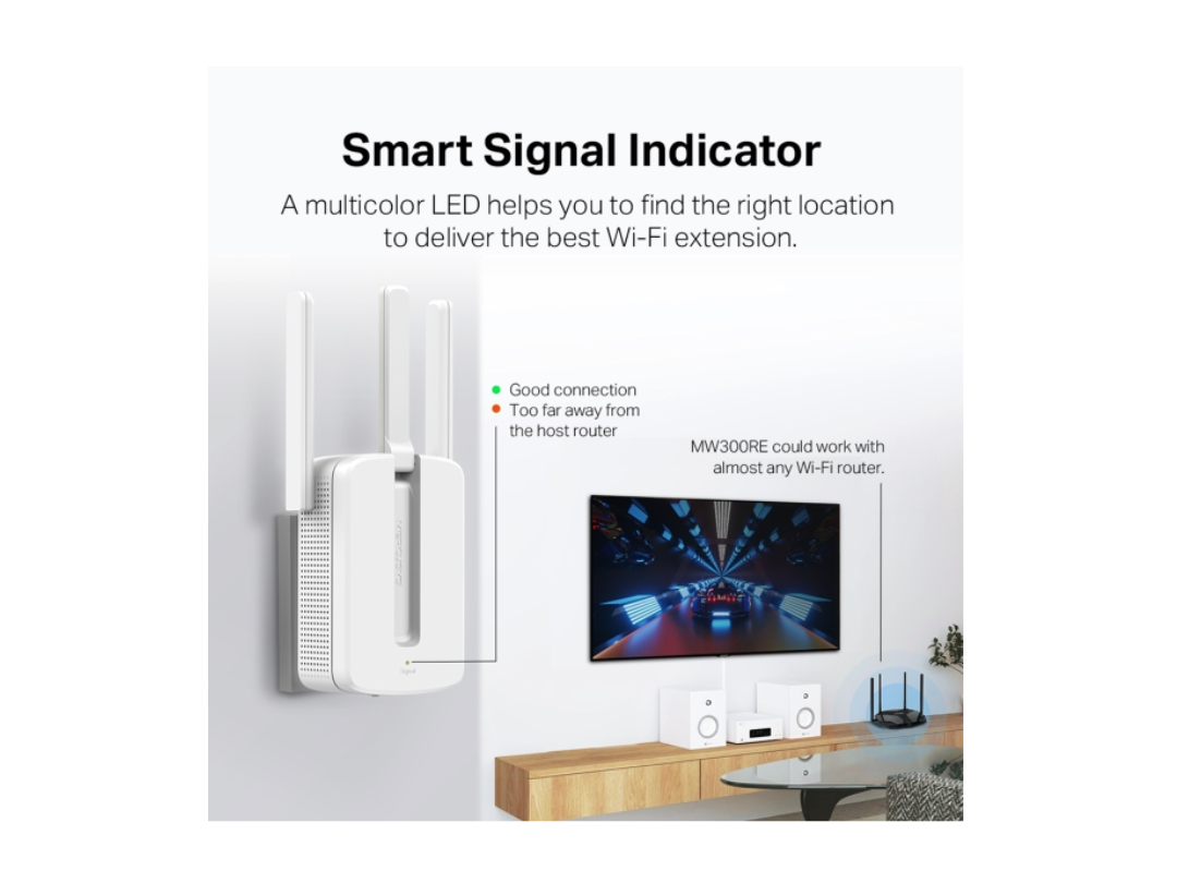Buy Mercusys MW300RE WiFi Extender – 300Mbps, 2.4GHz, in Qatar