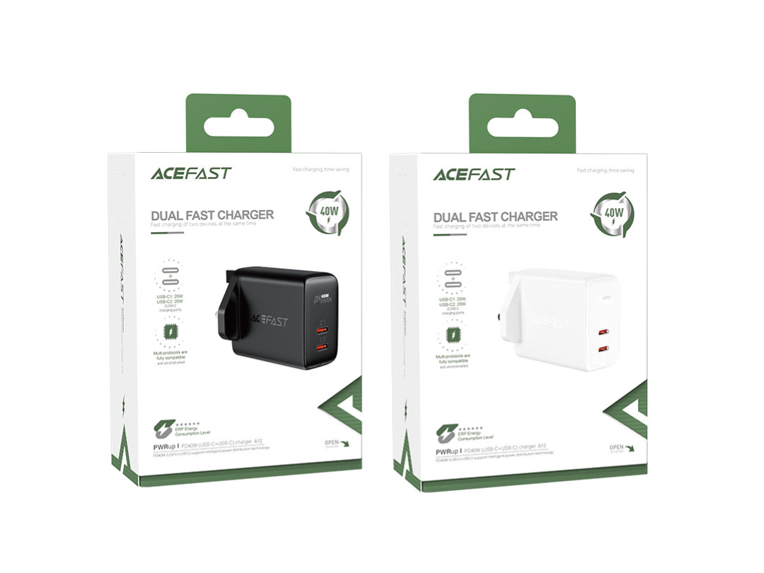 Buy Acefast A12 40W Dual USB-C Fast Charger – UK Plug | in Qatar 